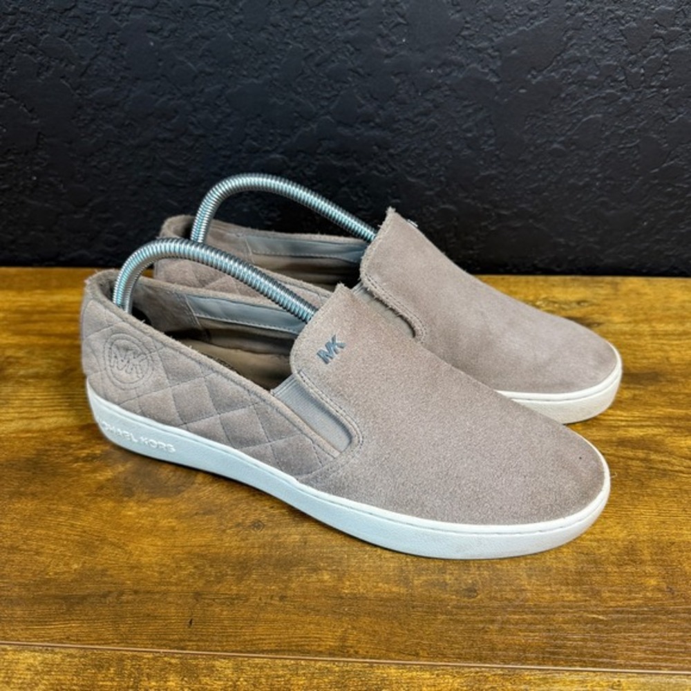 Michael Kors Keaton Gray Suede Quilted Slip On Fashion Sneakers Womens Size 9M